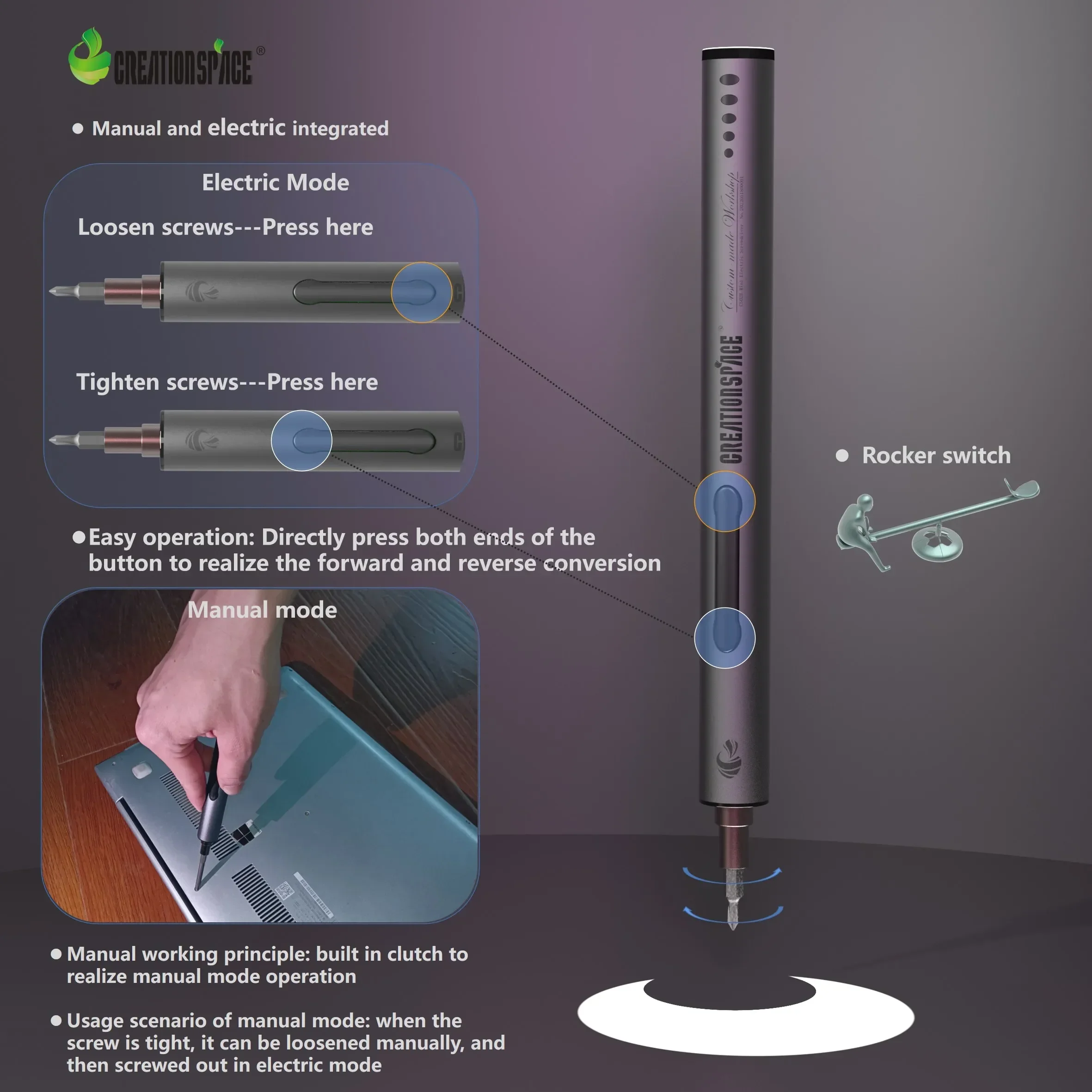 Creationspace Cordless Electric Screwdriver Set Portable Lithium Screwdriver with LED for Phone Watch Camera Laptop Repair