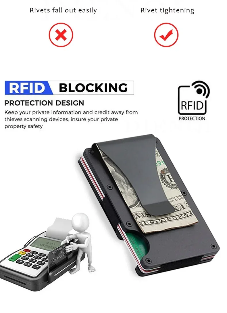 Schlanke RFID-blockierende Geldbörse, minimalistischer Metall-Ausweis- und Kreditkartenhalter mit Geldklammer, sichere Unisex-Geldbörse für Männer und Frauen, ideal für Reisen und den Alltag. – Detail 1