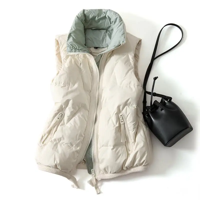 

Autumn Winter Women Sleeveless Down Waistcoat Parkas Warm Light Thin White Duck Down Vest Coat Female Puffer Jacket Short Tank