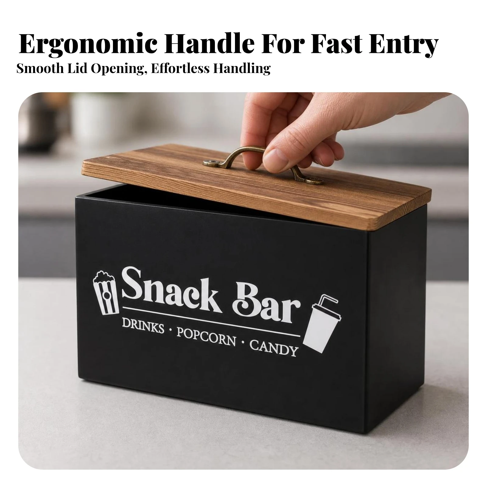 Wooden Storage Box with Lid Rectangular Snack Bar Box with Handle Wooden Organizer with Metal Handle Natural Stylish for Hosts