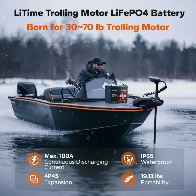 미국산 미니 스마트 12V 100AH 리튬 이온 배터리 팩 (RV 트롤링 모터 및 밴용) 관세 절감 BMS100A