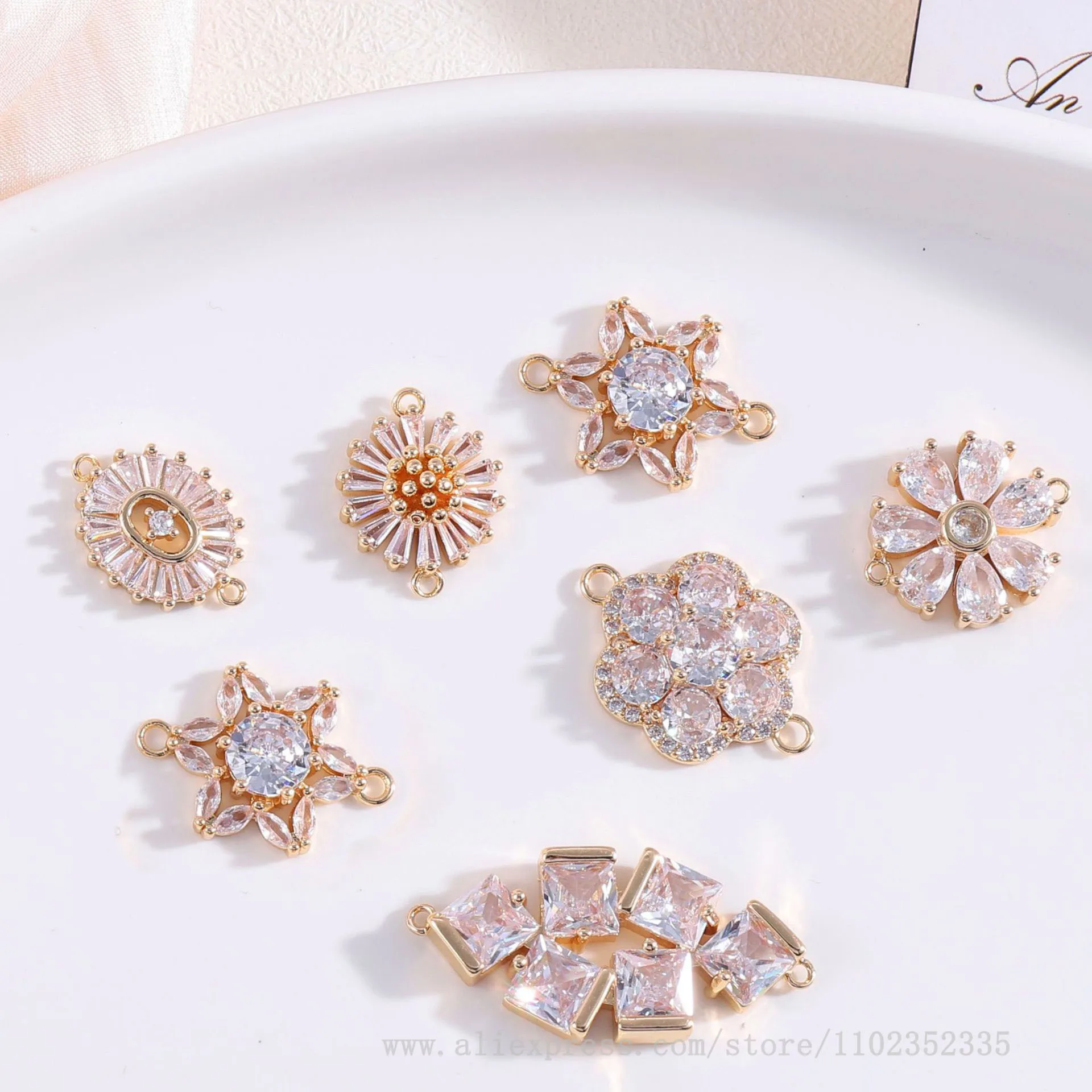 10pcs/ Bag  Fashionable daisy sunflower zircon double ring pendant DIY earrings necklace bracelet pendant material