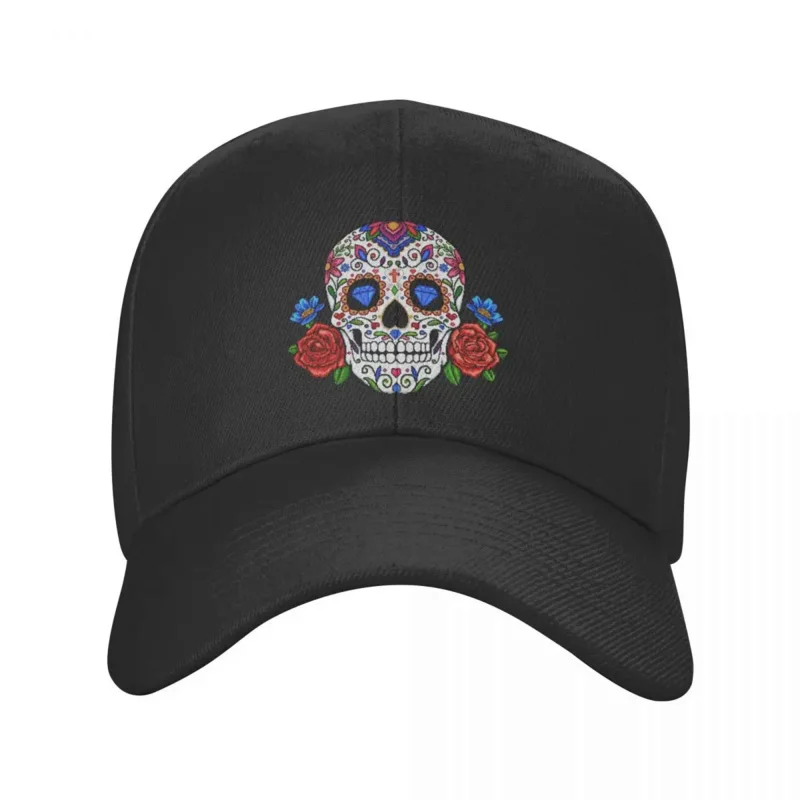 Cool Mexican Flower Rose Skull Baseball Cap for Men Women Custom Adjustable Adult Dad Hat Summer Snapback Caps