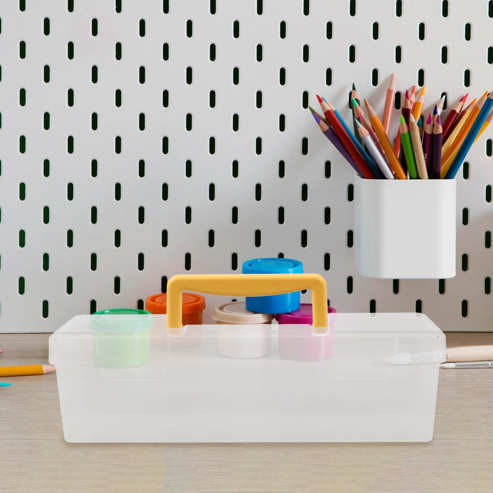

Portable With Handle Small Container With Lid Art Craft Sewing Storage Box For Brushes Tools Crayons Ribbons Plastic Storage