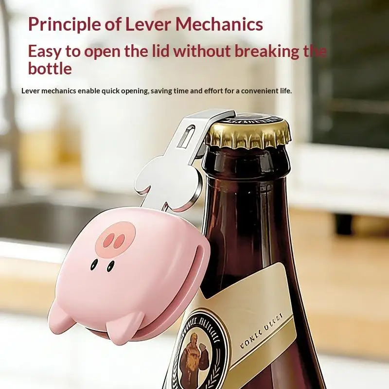 Cute Pig Shaped Bottle Opener Stainless Steel Head Labor Saving For Home Kitchen Bar Party Gatherings