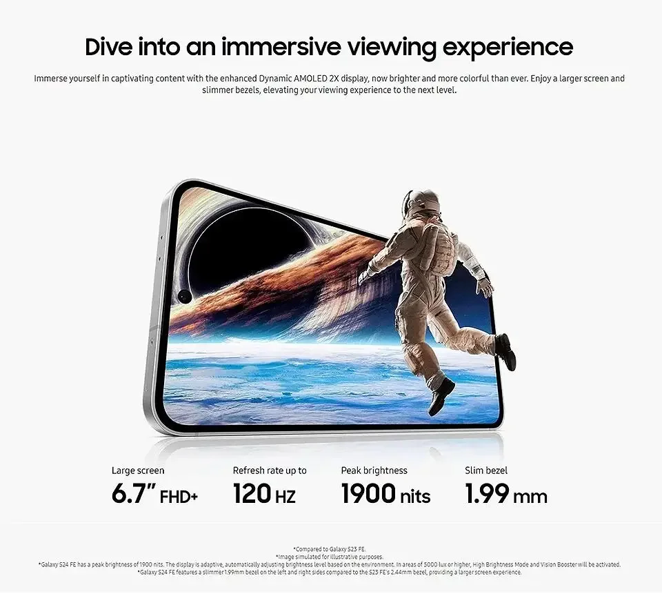 هاتف Samsung Galaxy S24 FE 5G مقاس 6.7 بوصة AMOLED ROM 128/256/512GB RAM 8GB Exynos NFC Android AI هاتف محمول بحالة ممتازة