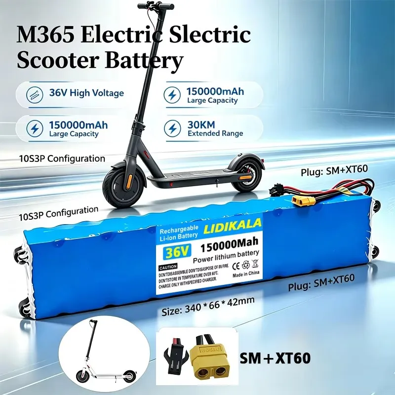 10S3P 36V 150Ah 18650 Wiederaufladbarer Lithium-Akku, 1000W Leistung Modifizierter Elektroroller-Motorakku, mit BMS+42V Ladegerät