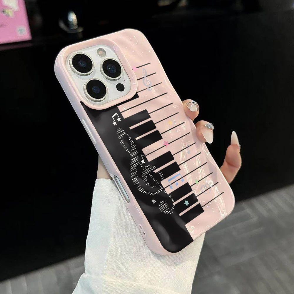 Kreatives Klaviertasten-Muster Handyhülle für iPhone 17 16 15 14 13 12 11 Pro Max 14 Plus 17Air Falten-Wellen Weiche Silikonhülle – Detail 3