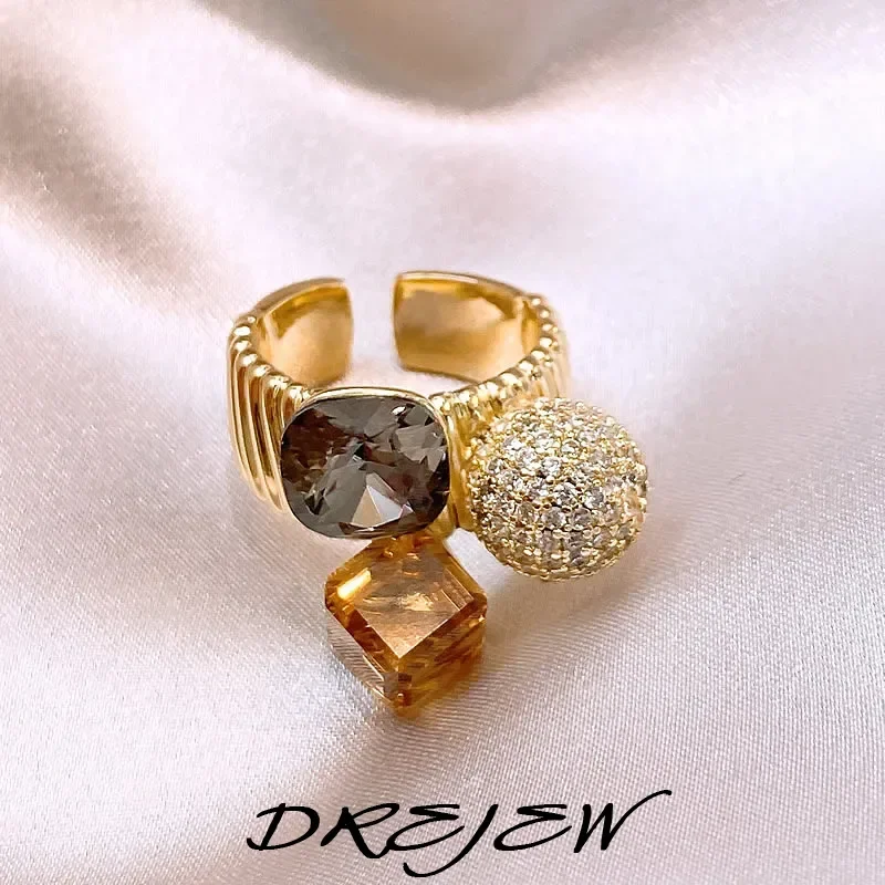 DREJEW Zircon Round Ring for Women 2025 Korean Fashion Personalized Rings Irregular Personality Jewelry Free-shipping Gifts