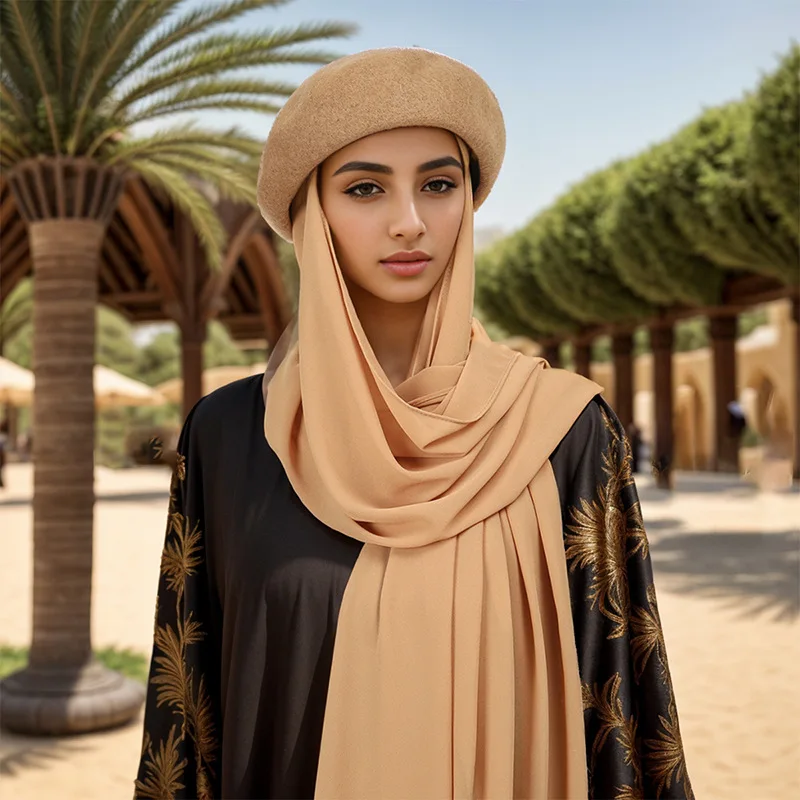 

Muslim Women Instant Scarf Bubble Pearl Chiffon Hijab with Beret Hat Amira Cap Turban Headscarf Shawl Head Wrap Bandana Turbante