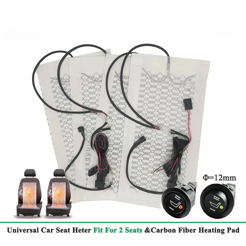 

Зимний обогреватель автомобильного сиденья 12 В, универсальный комплект из углеродного волокна, быстрая теплая подушка для 2 сидений с 2-ступенчатым переключателем и жгутом автоматического режима