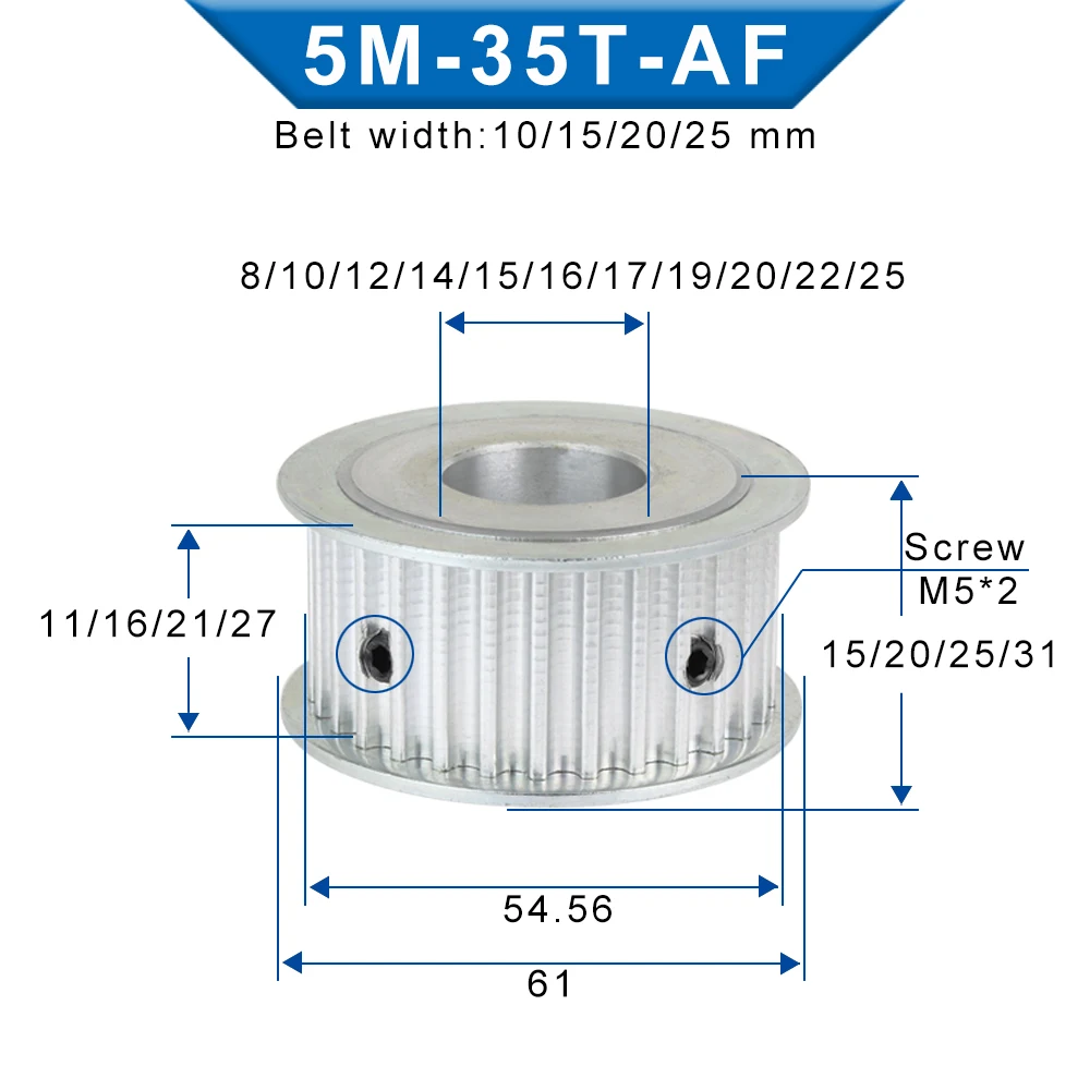 Roda dentada 35t 5m, formato af, furo interno 8/10/12/14/15/16/17/19/20mm, polia de liga, dente de arco circular para correia dentada de 5m