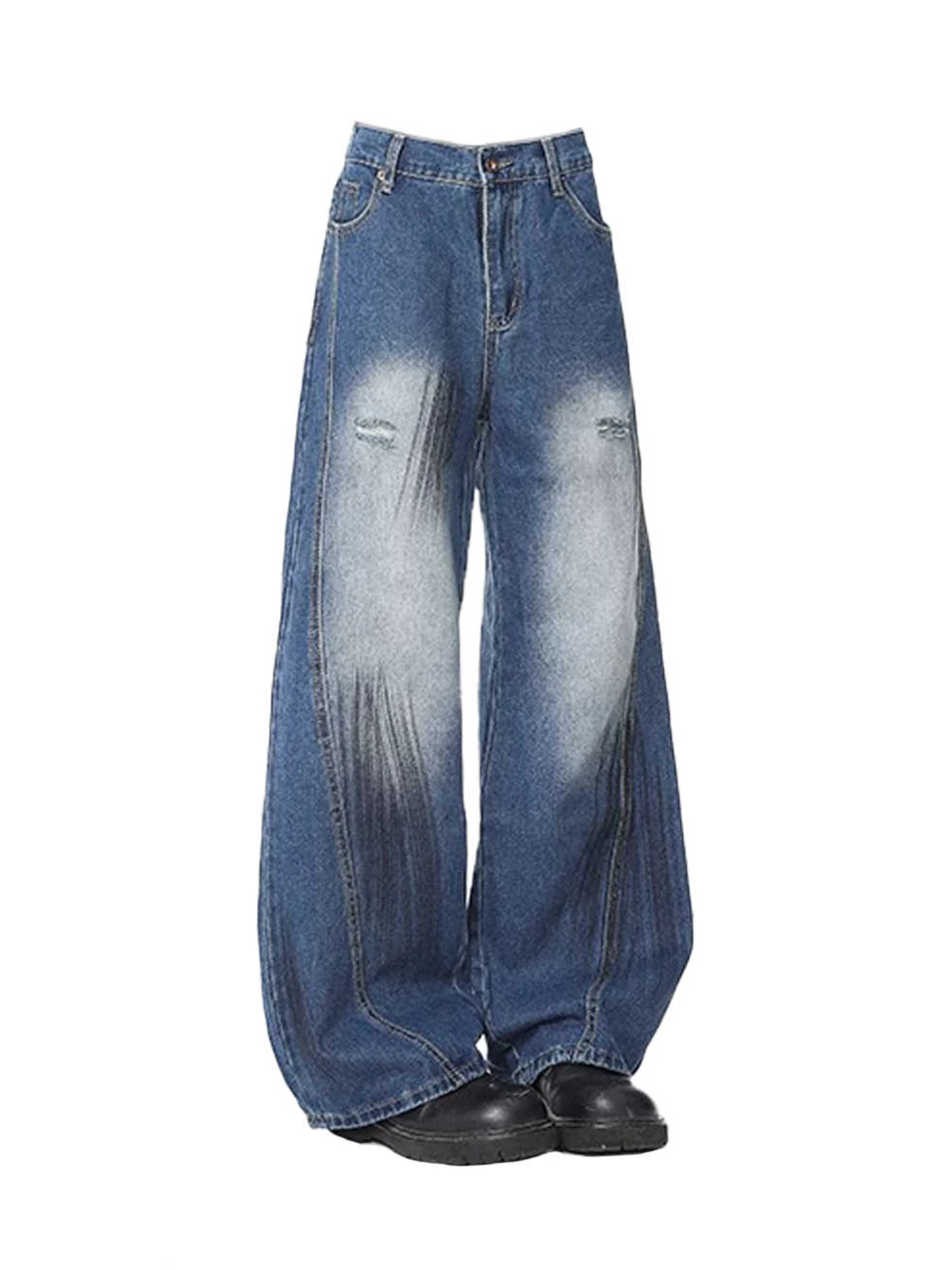 

Women's Blue Baggy Y2k Grunge Ripped Jeans Harajuku Vintage Denim Trouser Oversize Jean Long Pants Japanese 2000s Style Clothes