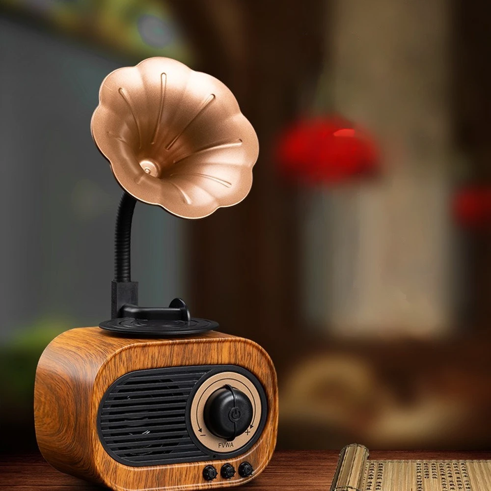 AS70 Wireless Bluetooth Speaker FM Retro Radio Memory High Quality Indoor MP3 Portable Multimedia Player Vintage Horn shape