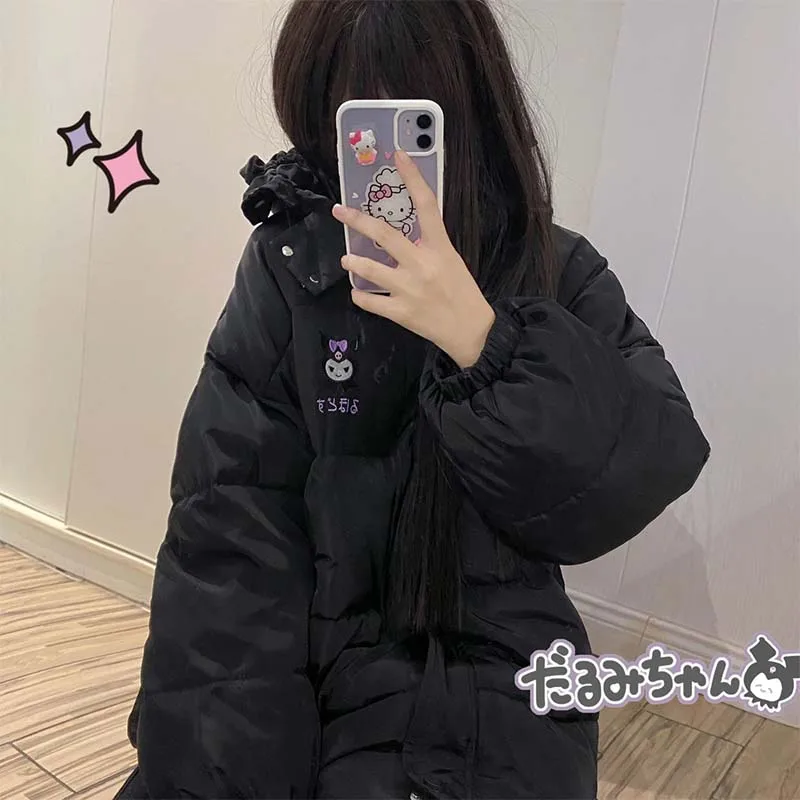 Kawaii Padded Jacket My Melody Kuromi Cinnamoroll Cartoon Embroidery Quilted Coat Autumn and Winter Warm Coats Friend Gift