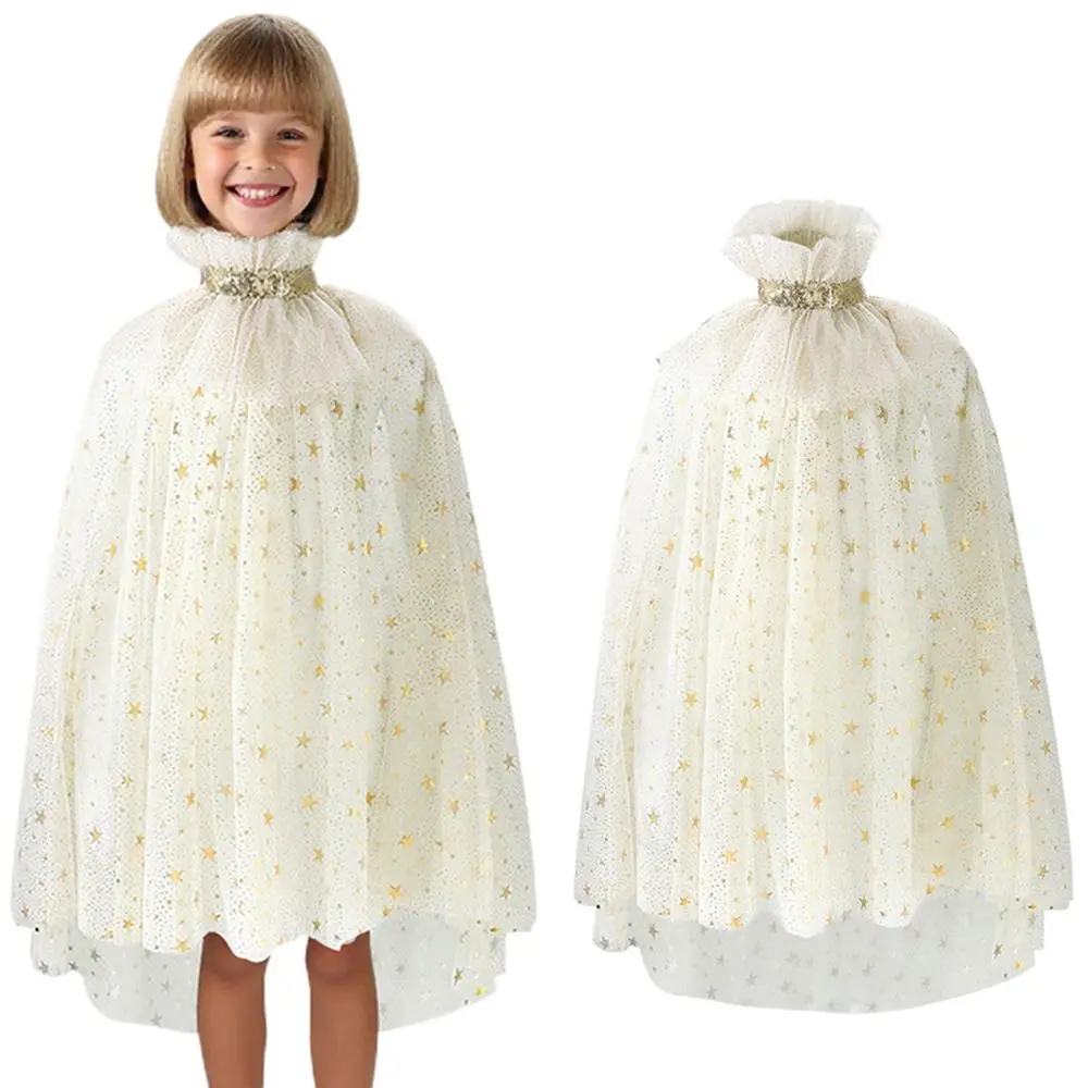 Nieuwe Pailletten Meisjes Prinses Cape Mesh Zoete Elegante Jurk Cape Cosplay Leuke Kinderen Kostuum Mantel Carnaval Party