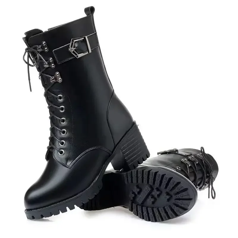 Cross-lace Up Fashion Platform Shoes for Women 2023 New Cold-proof and Warm Winter Women\'s Boots Short Plush Black Zipper Boots