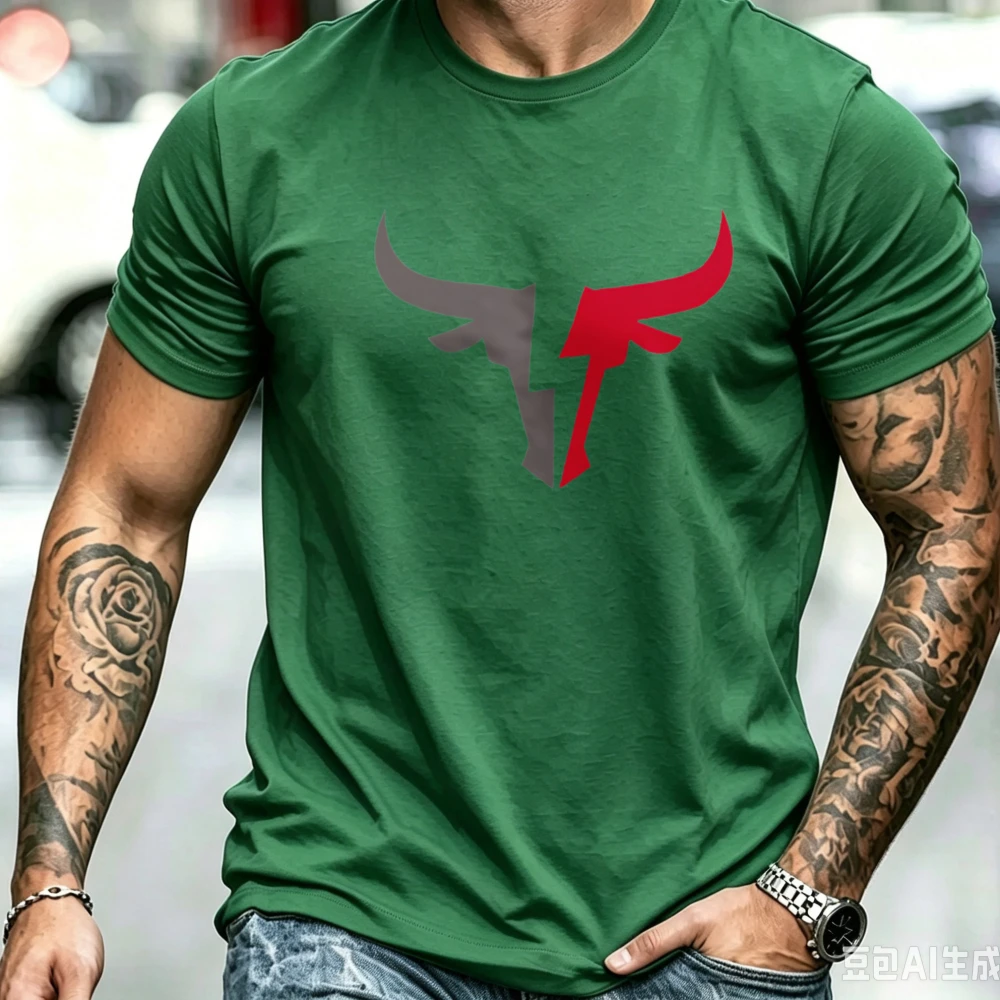 Bull Head Geometric Graphic Tee Summer Casual Originality Printed Tshirt Short-sleev Hipster Novelty Trend Harajuku Men Clothing