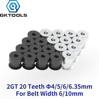 GKTOOLS 2GT 20 Teeth 2M Timing Pulley Bore 4/5/6/6.35/8mm for 2MGT GT2 Synchronous Belt Width 6/10mm Small Backlash 20Teeth 20T
