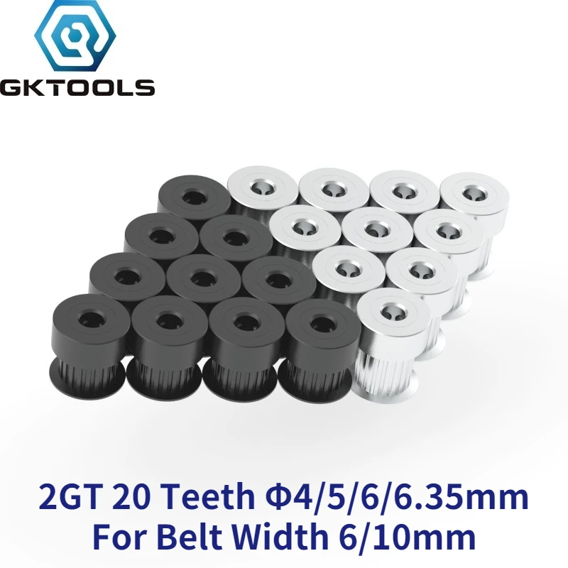 GKTOOLS 2GT 20 Teeth 2M Timing Pulley Bore 4/5/6/6.35/8mm for 2MGT GT2 Synchronous Belt Width 6/10mm Small Backlash 20Teeth 20T