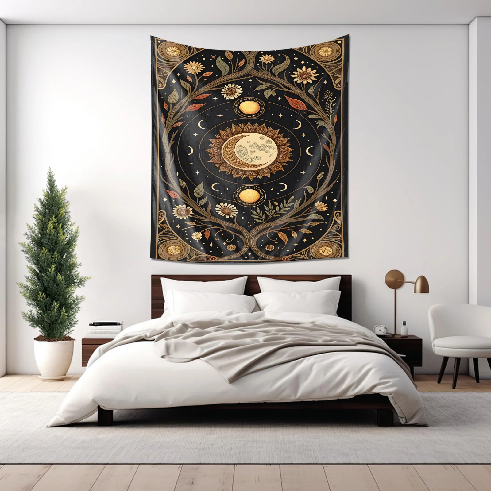"Tapeçaria com tema de astronomia vintage - Pano decorativo para pendurar sol e lua"