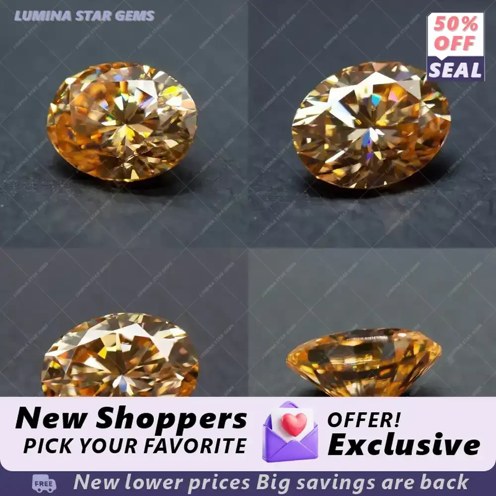 

Lab Created Moissanite Gemstone Champagne Oval Cut for Charms Jewelry Lab Grown Sapphire Alternative Diamond Tester Passed