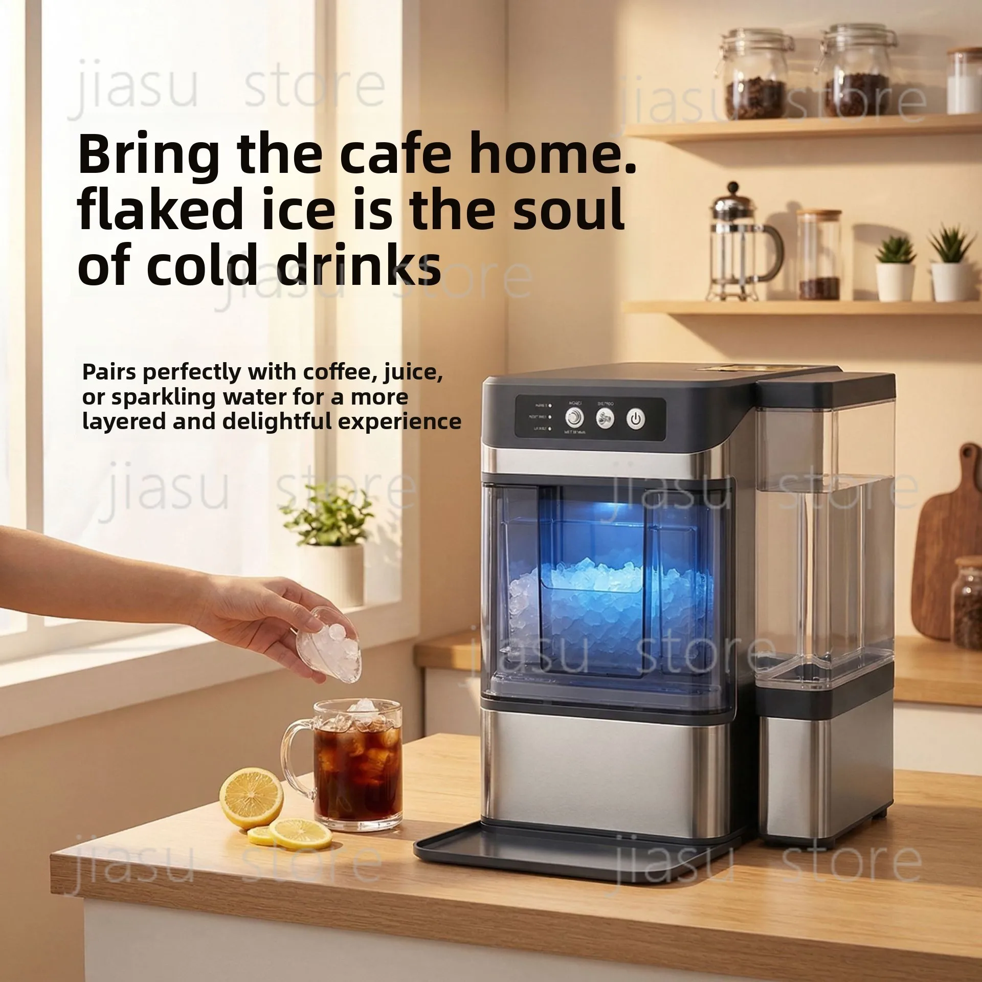 Automatic Chewable Ice Maker, Commercial Home All-in-One Machine for Continuous Extruded Ice & Crushed Ice