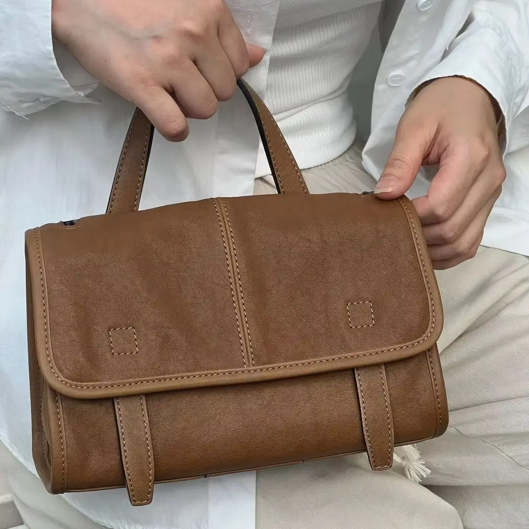 Vegetable-Tanned Leather Messenger Bag Vintage-Style Versatile One-Shoulder Crossbody Bag Women's Handbag Commuting - view 3