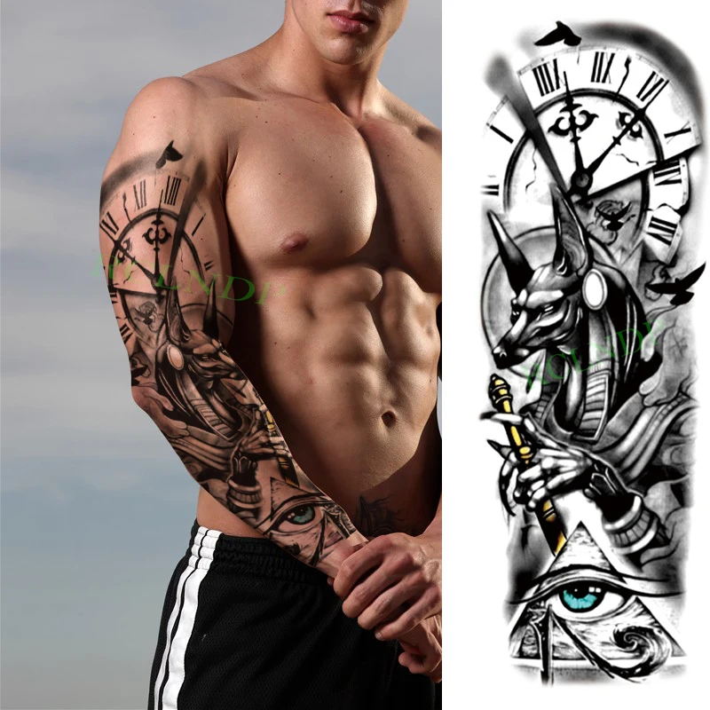 Waterproof Temporary Tattoo Sticker Wolf Demon Eye Roman Clock Full Arm Large Fake Tatto Flash Tatoo for Men Women