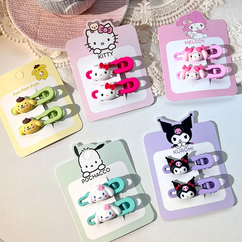 2Pcs Cute Sanrio Baby Girl Hair Clip Hello Kitty Hairpin Kawaii Hair Accessories Fashion Kuromi Sweet Girls Children Headwear