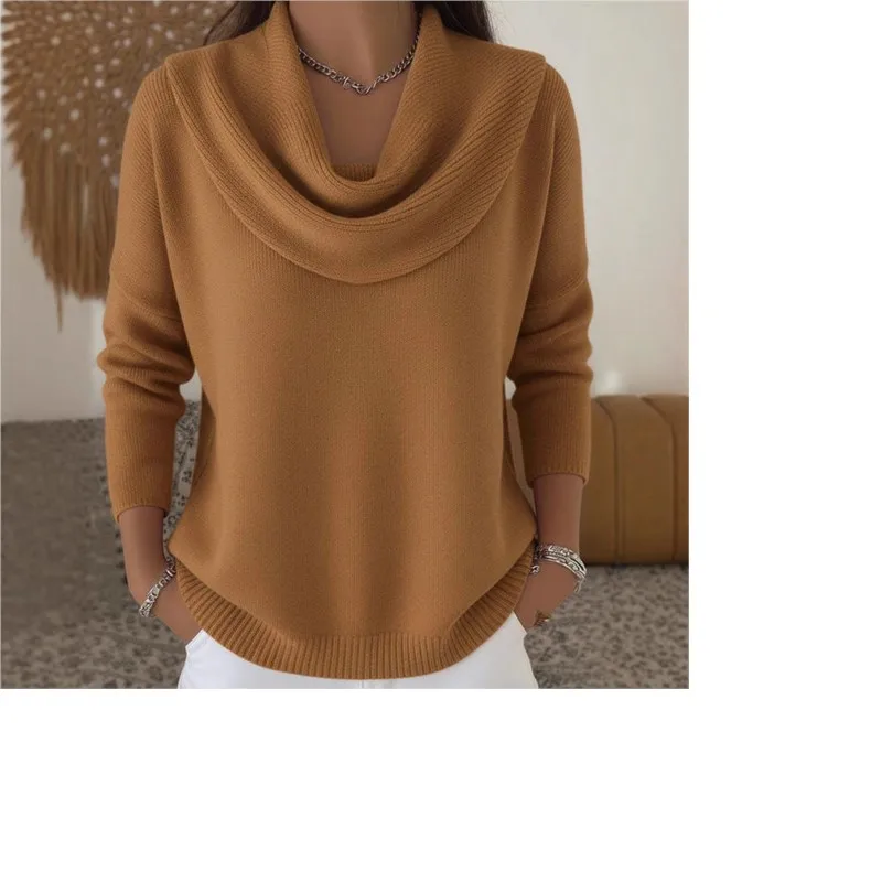 

Зима-осень, женские однотонные водолазки, пуловеры с открытыми плечами, свитера с длинными рукавами, пуловеры, женский свободный вязаный джемпер, верхняя одежда