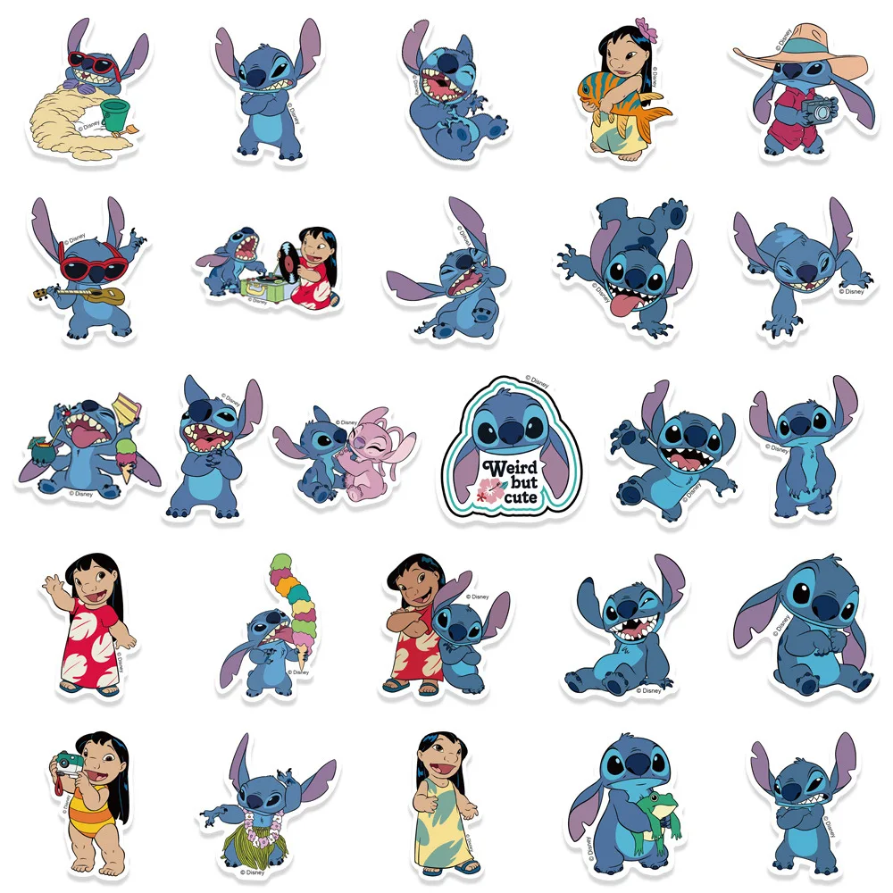 Disney Lilo & Stitch Cartoon Adesivos, Decalques Kawaii, Decalques DIY, Laptop, Telefone, Guitarra, Copa, Telefone, Decoração, Brinquedo, 10 Pcs, 50Pcs