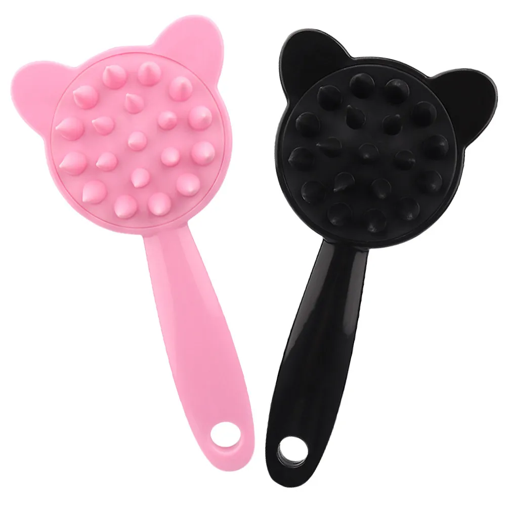 

2pcs Pink Black Silicone Scalp Massager Comb Cat Ear Handle Shower Brush Body Scrubber Hair Washer Ergonomic Design Lightweight