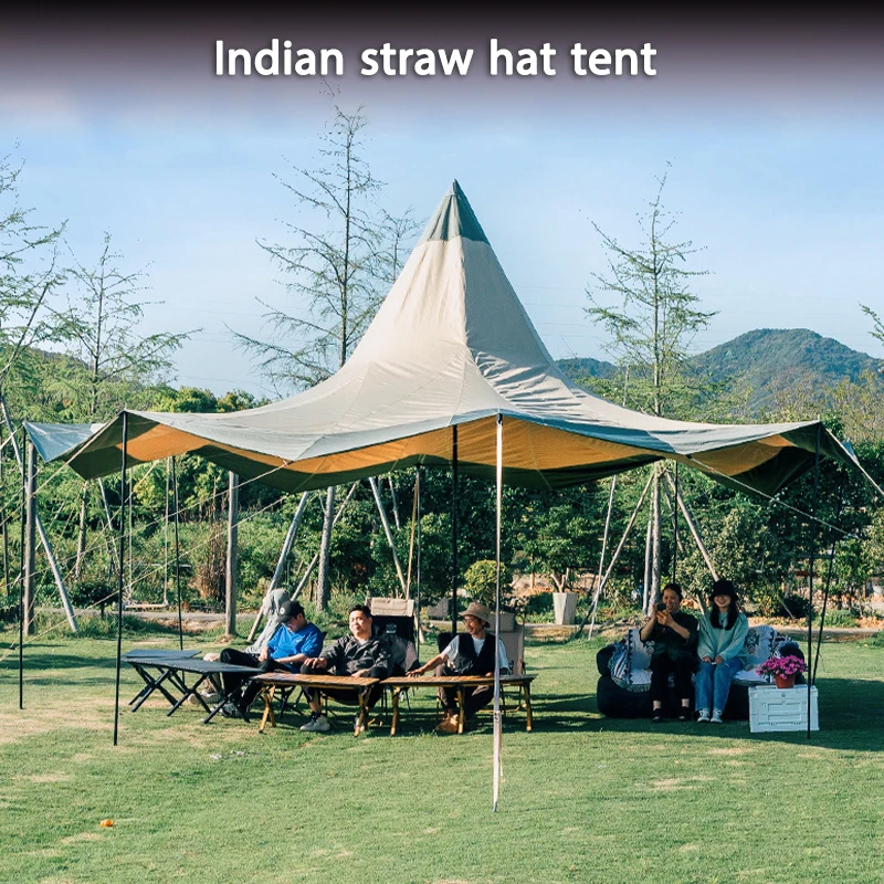 

Luxury Indian Hat Tent Large Pyramid Canopy Sunproof Waterproof Outdoor Camping Shelter for Campground Picnic Group Activities