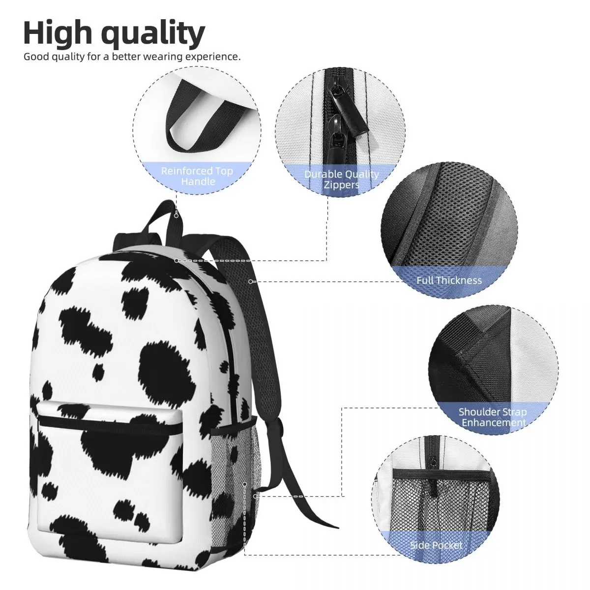 Dalmatian Dog Texture Backpack Daypack Large Capacity Boys Girls BookBag School Bag Shoulder Bags for Men Women
