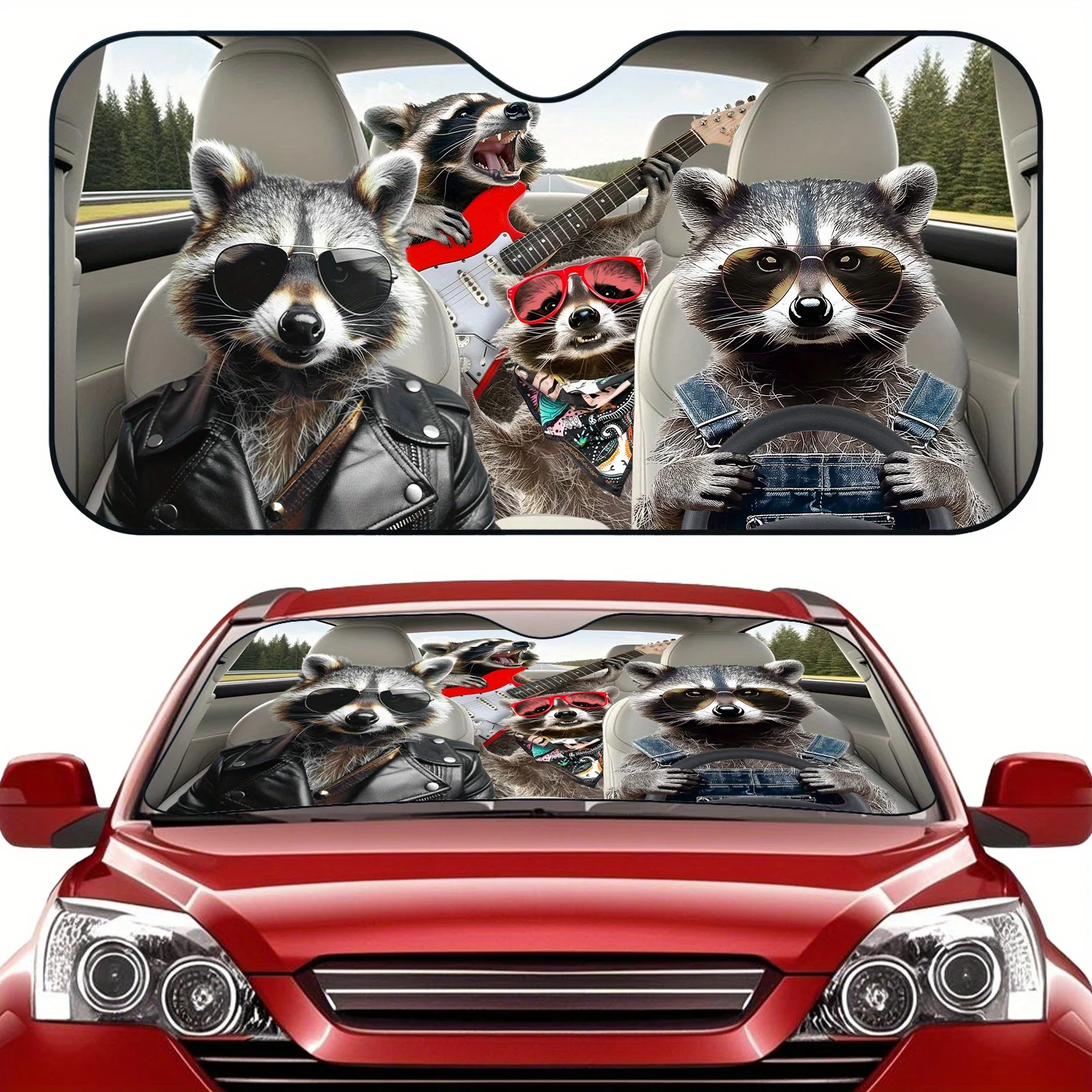 

1 комплект солнцезащитного козырька с милым енотом, играющим на гитаре — складной автомобильный солнцезащитный козырек с защитой от ультрафиолета, простая установка и подходит для всех транспортных средств