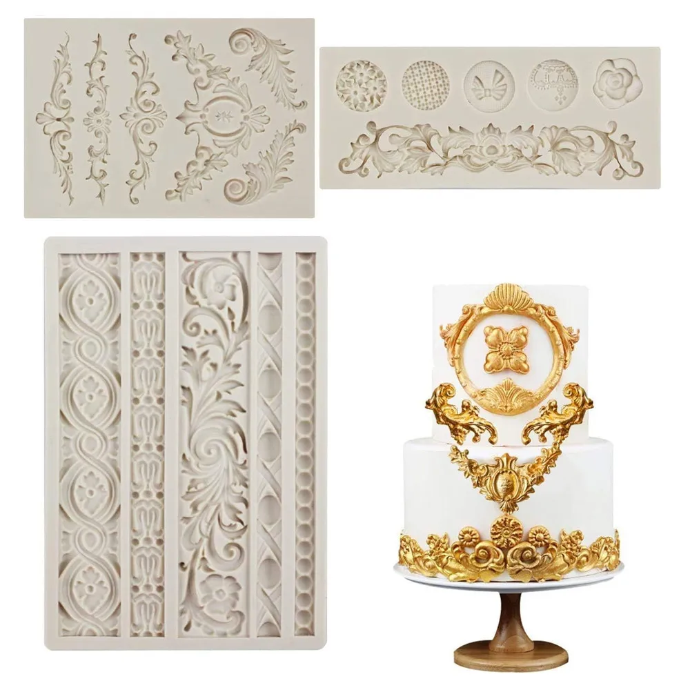 Baroque Fondant Molds Scroll Border Lace Silicone Molds Curlicues Gum Paste Candy Chocolate Molds Cake Decorating Sugar Craft