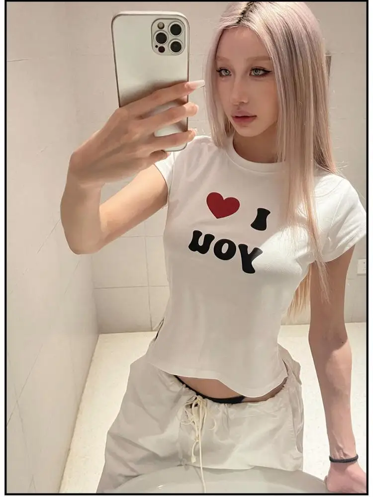 Seeslim Hotsweet Harajuku Cotton T Shirt Women Short Sleeve Crop Tops Y2k Vintage Tshirt Kawaii Print Graphic Tees Streetwear