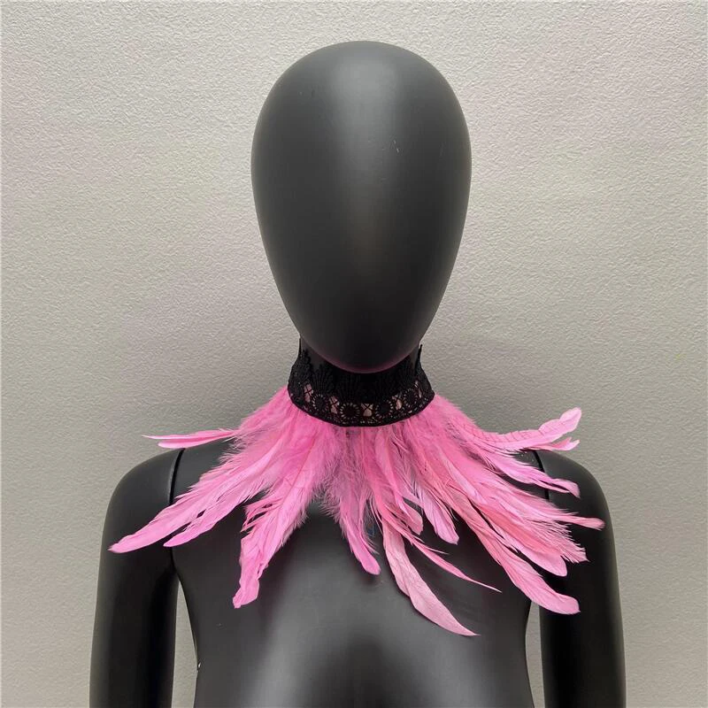 Bufanda de plumas de lujo para mujer, chales de estilo gótico de redecilla, decoración de espectáculo de Halloween, fiesta Punk, 32cm