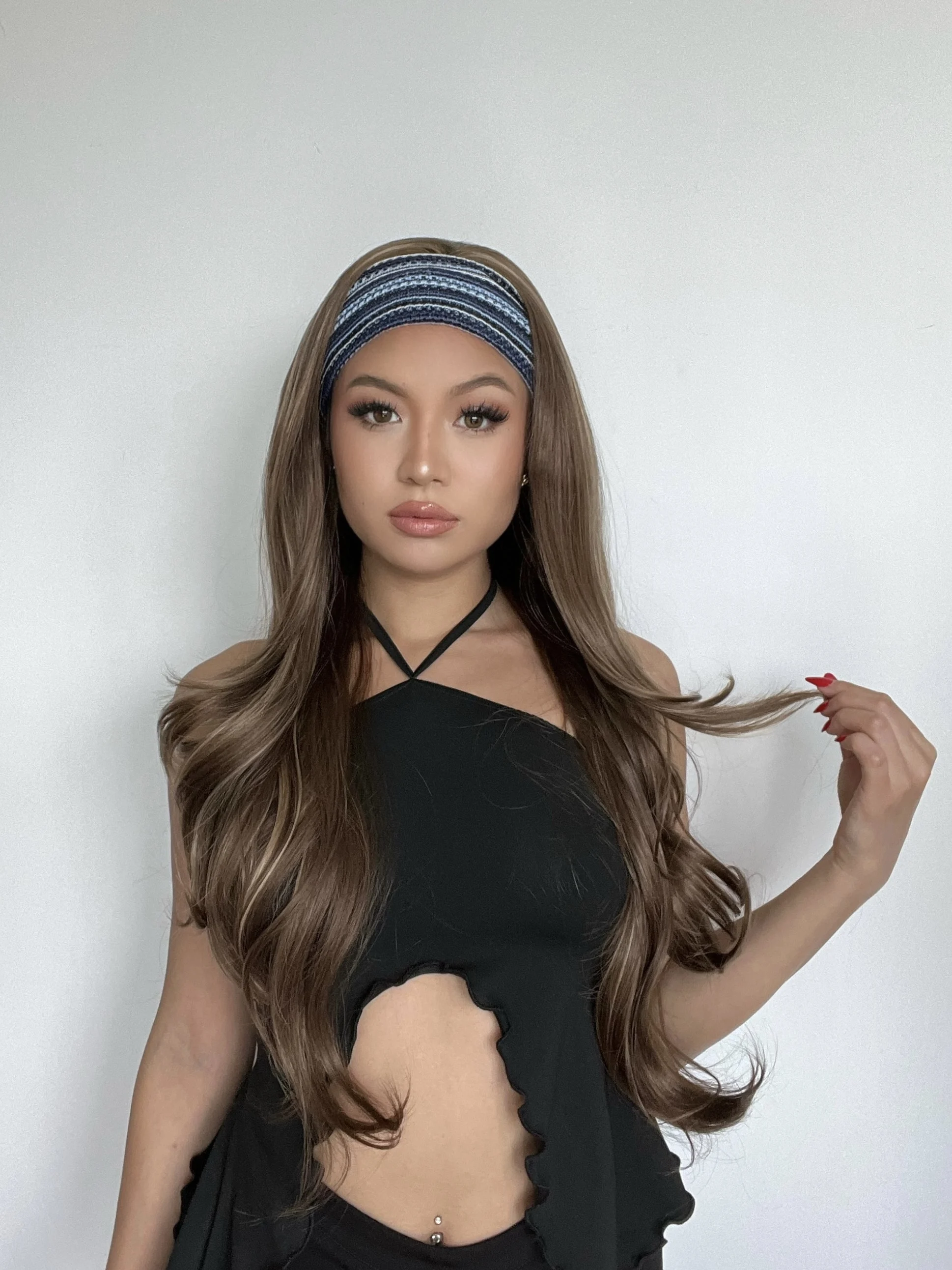 Women's Natural Wavy Brown Highlight Headband Wig