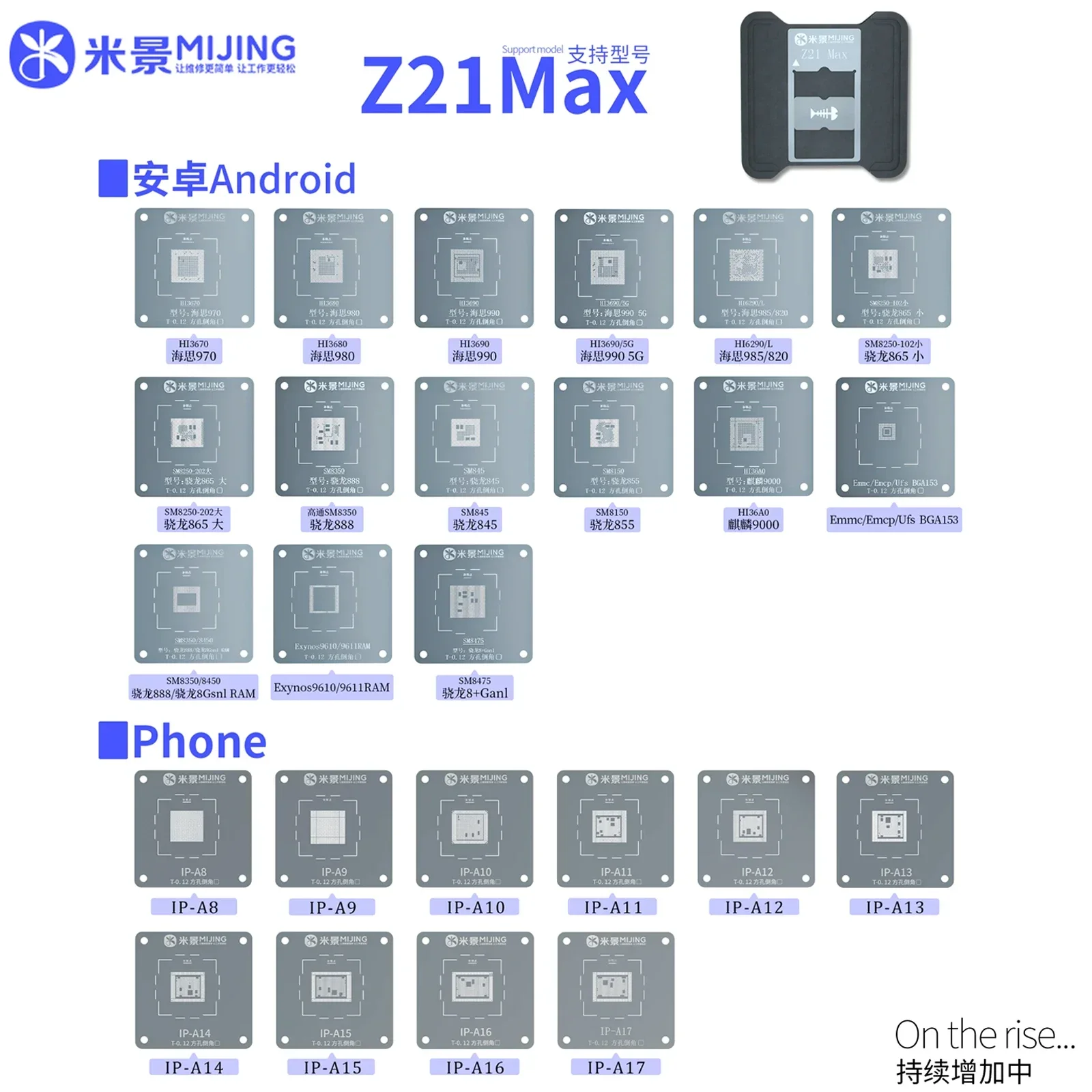 Mijing Z21Max Universal BGA Reballing Stencil Platform For iPhone A8-A18 Android Phones Chip Planting Tin Template Fixture tools