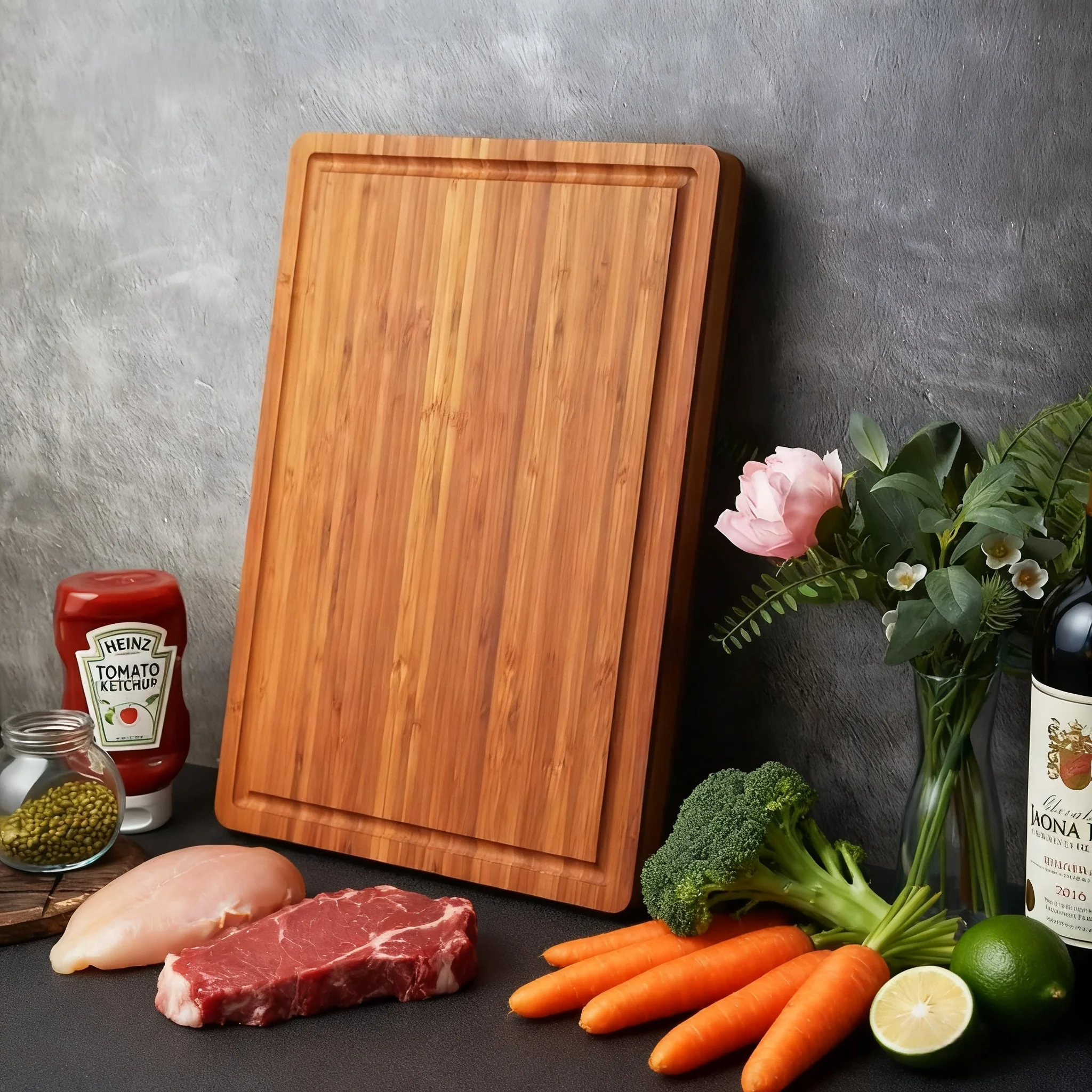 

Large Wood Cutting Board for Kitchen 2.54cm Thick Bamboo Cheese Charcuterie Board Butcher Chopping Block with Juice Grooves