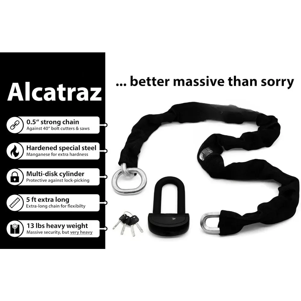 توصيل مجاني - قفل سلسلة أمان كبيرة للدراجات النارية بوزن 13 رطلًا - بطول 5 أقدام مع أعلى مستوى أمان ألماني 10 plus من 10 #3