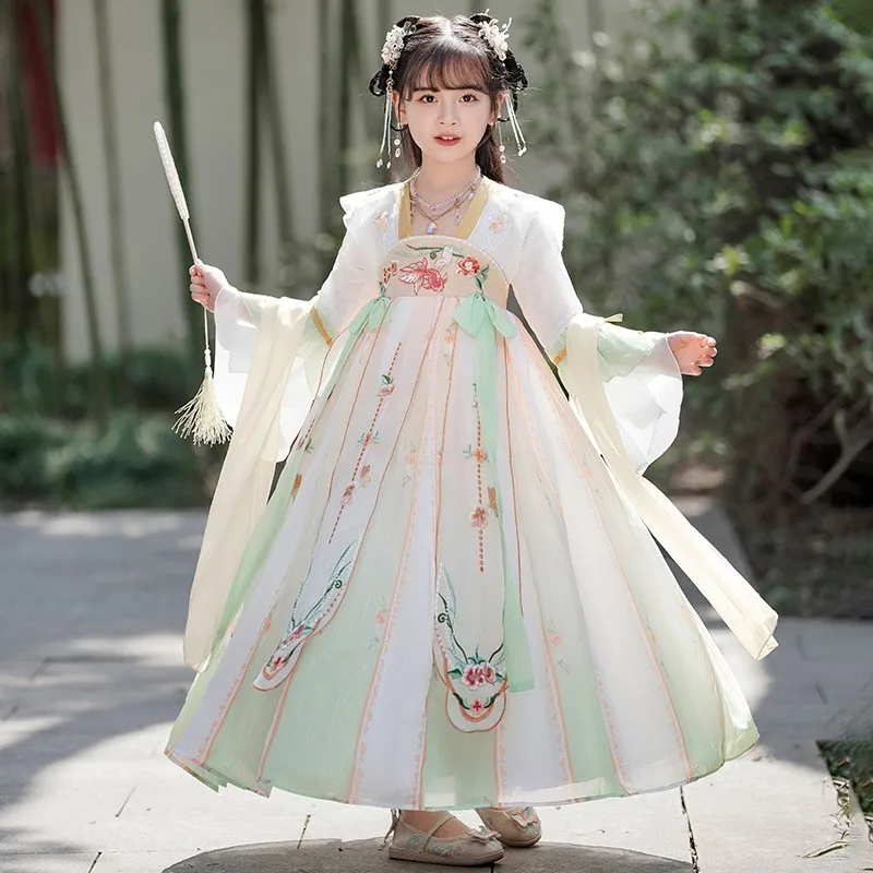 Dziewczyna Hanfu Vinatge chińska tradycja sukienka letnia nowa kostium taneczny wróżka dzieci starożytne ubrania Chinoiserie Cosplay