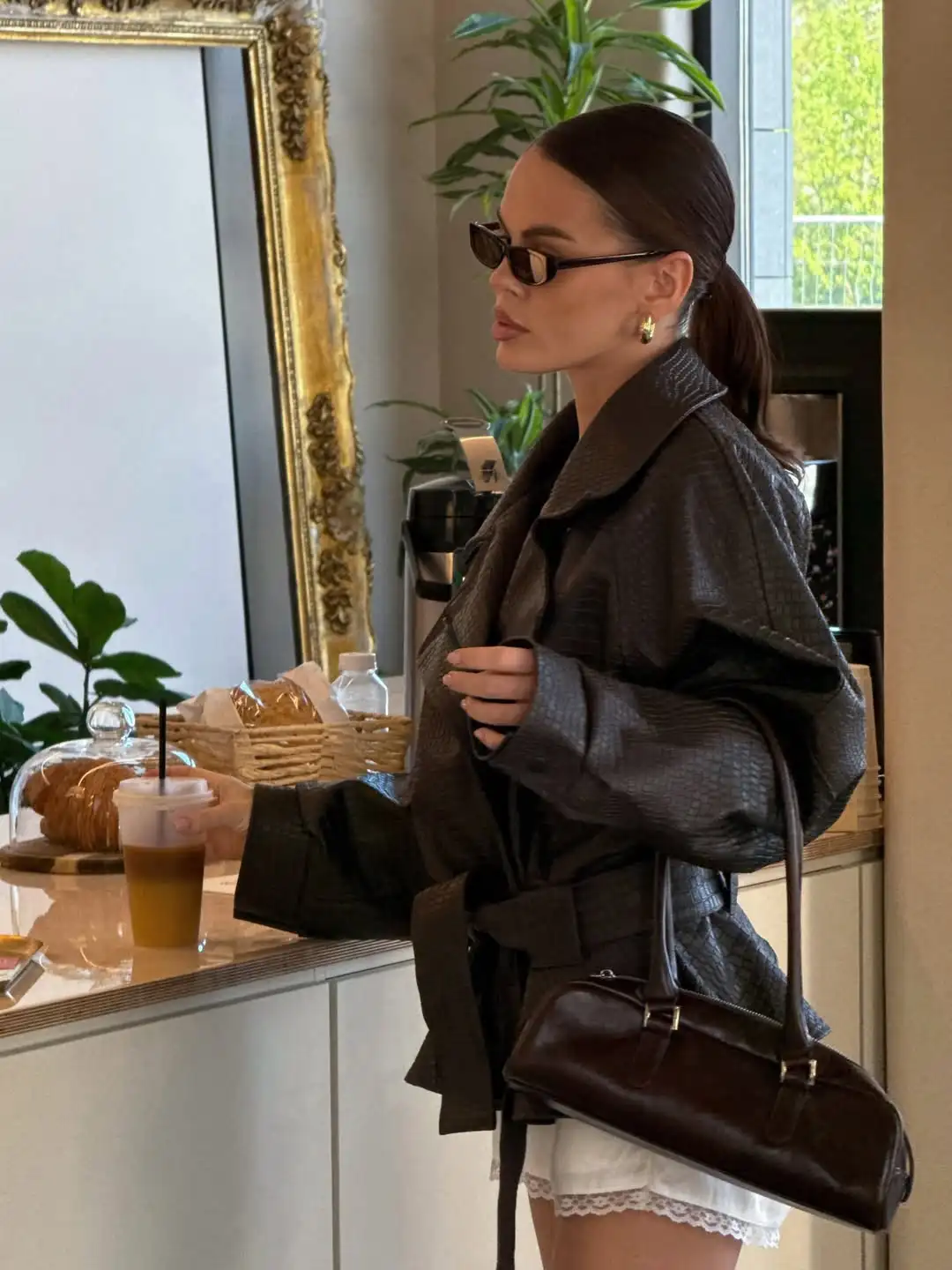 Solid Faux Leather Jacket Women Lapel Asymmetric Zipper Belted Waist Oversized Long Sleeve Coats Vintage Moto Biker Coat 2026