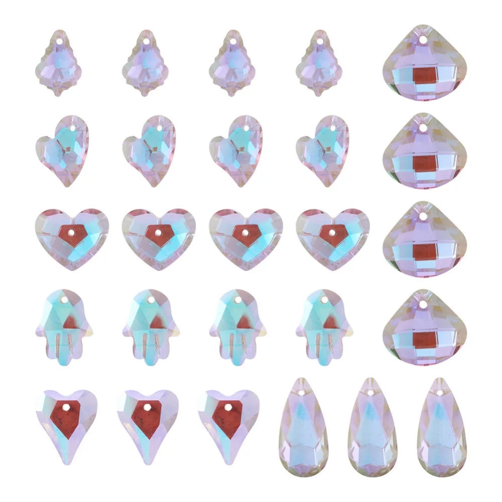 

70Pcs Faceted Glass Pendants Crystal Glass Heart Hamsa Hand Teardrop Charms for Bracelet Necklace Earrings Dangle Charm Jewelry