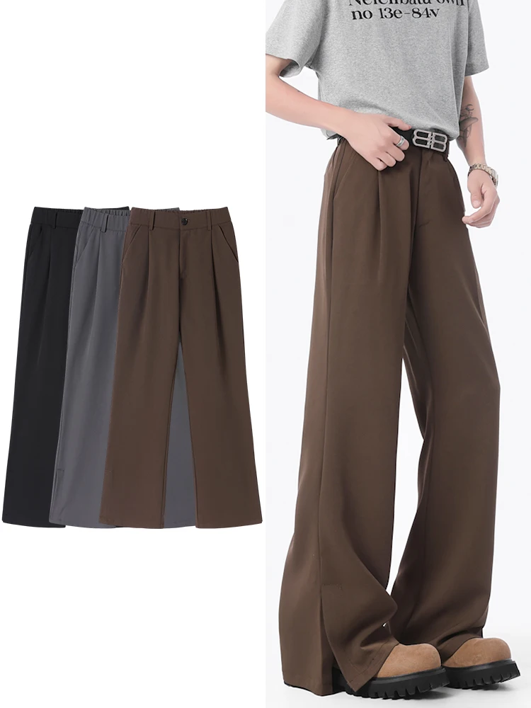 

Summer ice silk drape men's trousers micro small suit trousers open design straight suit trousers men's casual sports trousers