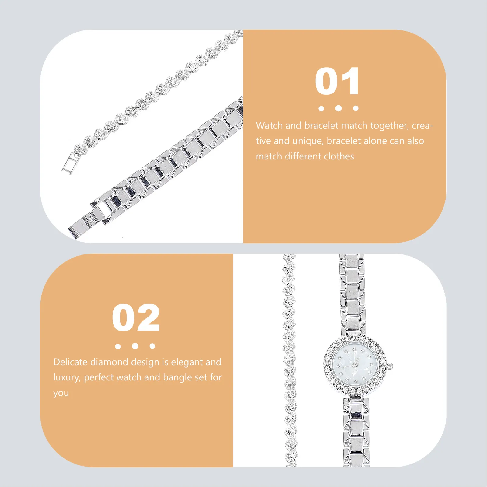 1Set Luxury Diamond Lady Watch with Matching Bracelet Beautiful Generous Clothes Decor for Party Banquet Gathering Outing Gift