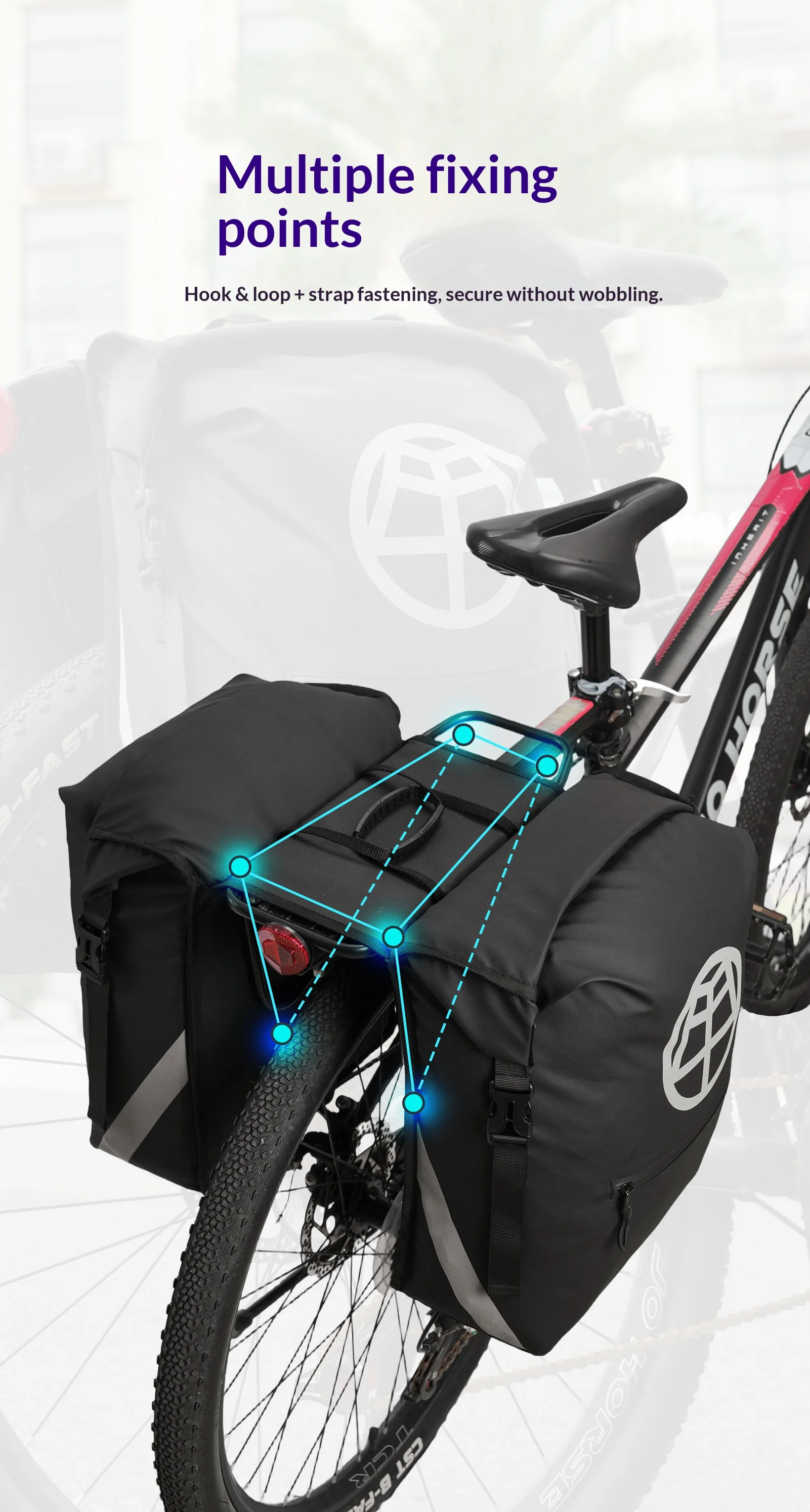 OFFBONDAGE Fahrradtaschen, 43,2 l, großes Fassungsvermögen, wasserdicht, doppelseitig, für MTB, Rennrad, Rücksitz, Kofferraumtasche, Fahrradzubehör – Detail 12