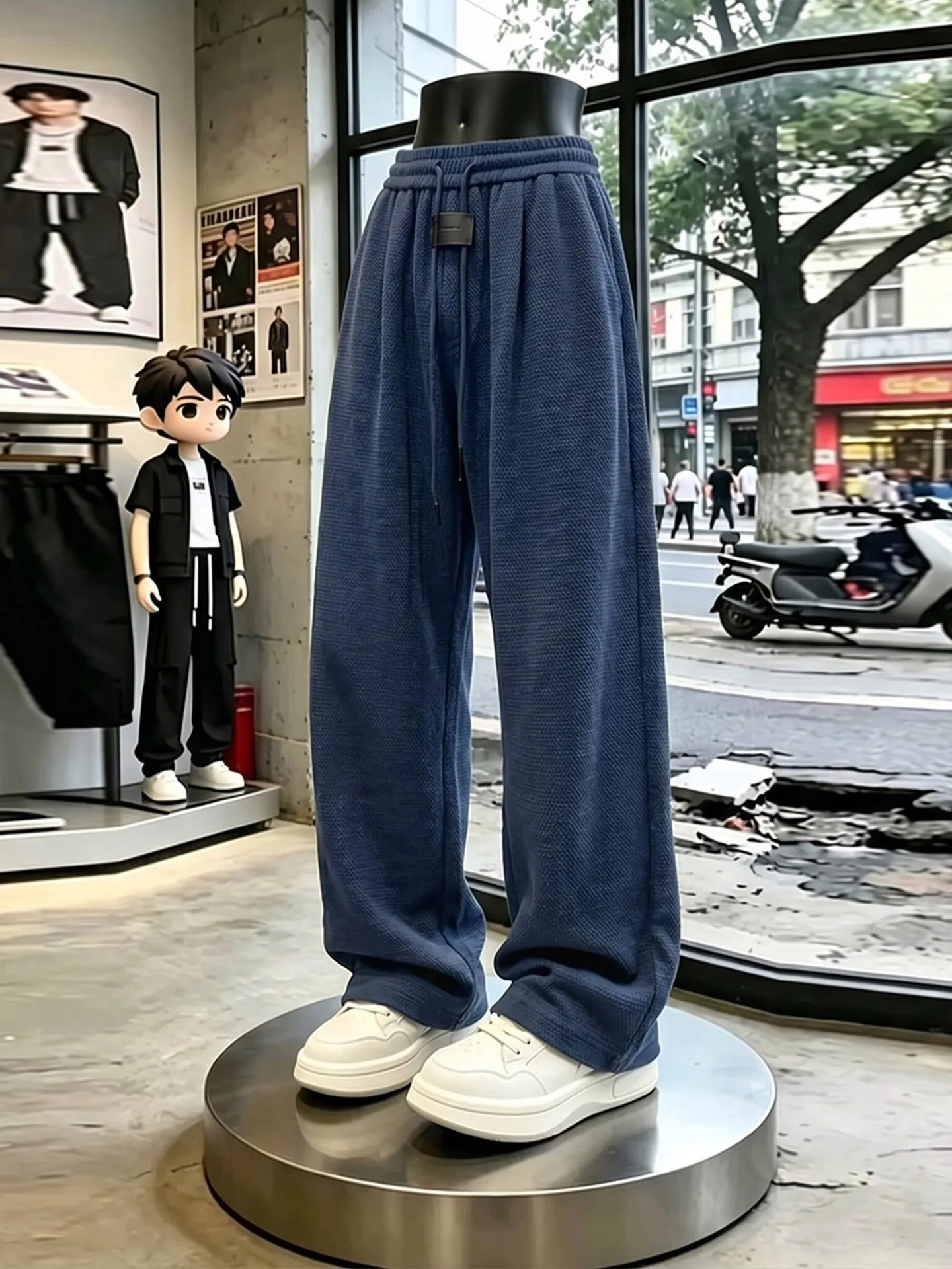 

American Style Fitness Sports Pants Men's Summer Deep Blue Snake Scale Wide Leg Casual Straight Leg Trousers